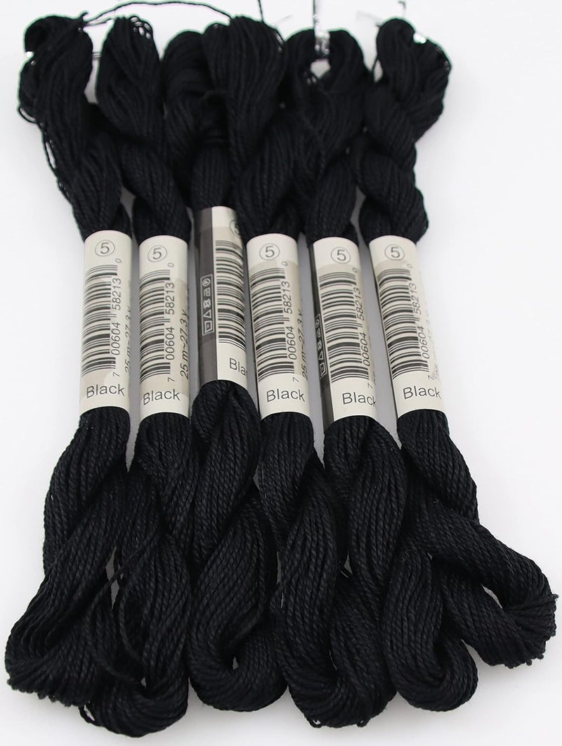 KCS 25 M/Skein Mercerized Pearl Cotton Crochet Needlepoint Thread,Size 5,6 skeins,Black - Image 4